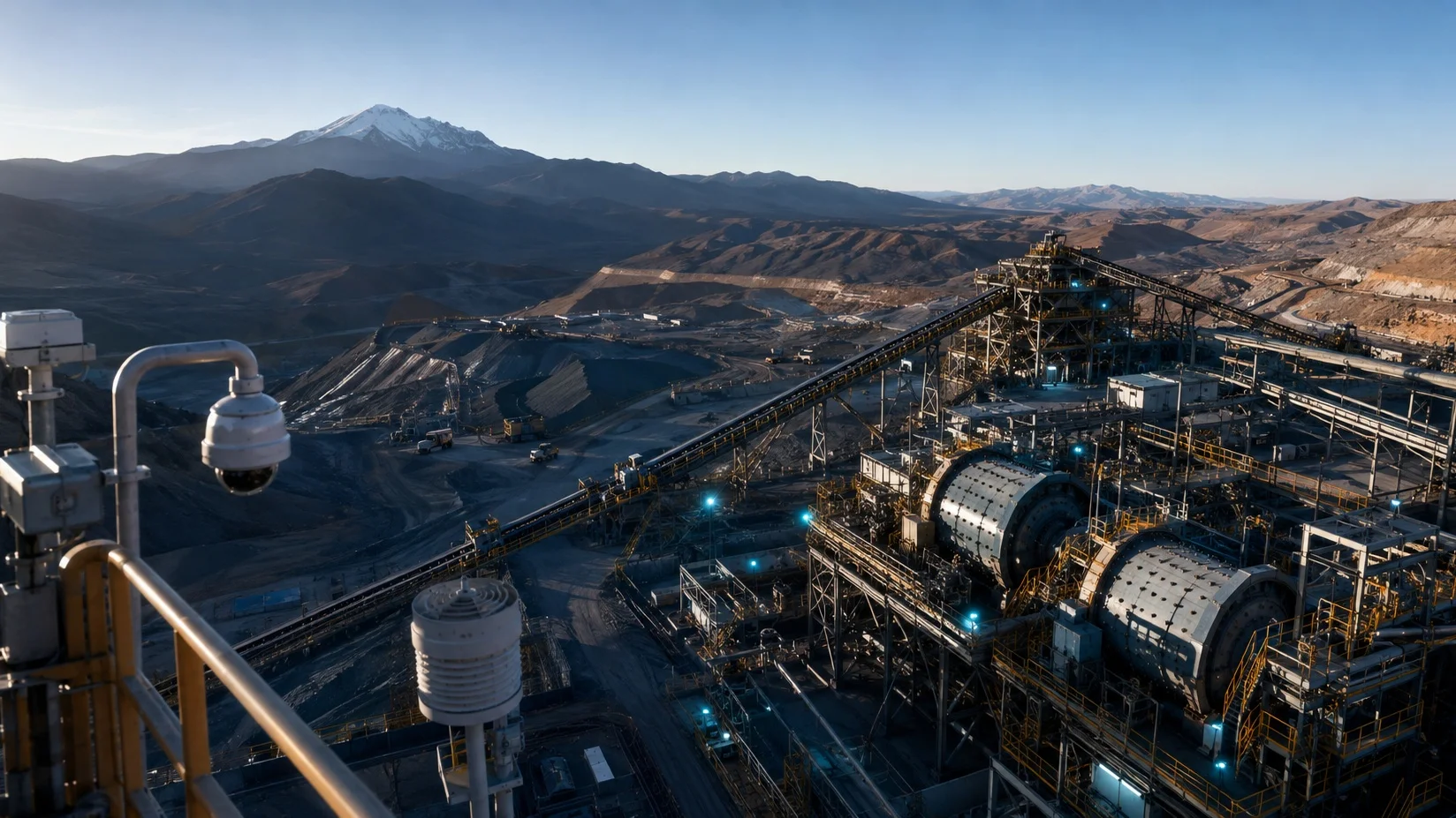 Aerial view of mining site infrastructure